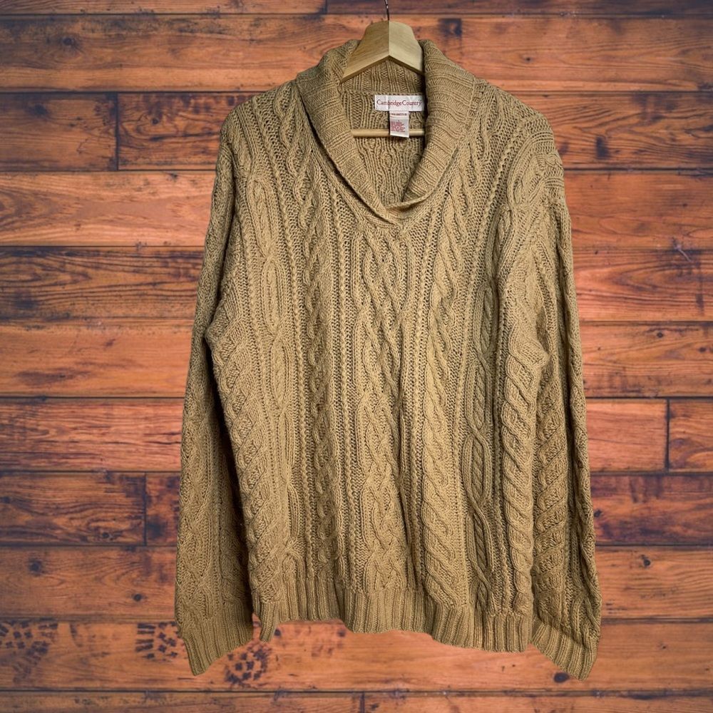 5 for $25🔥Vintage Cambridge Country Tan 3D Knit‎ Sweater Large